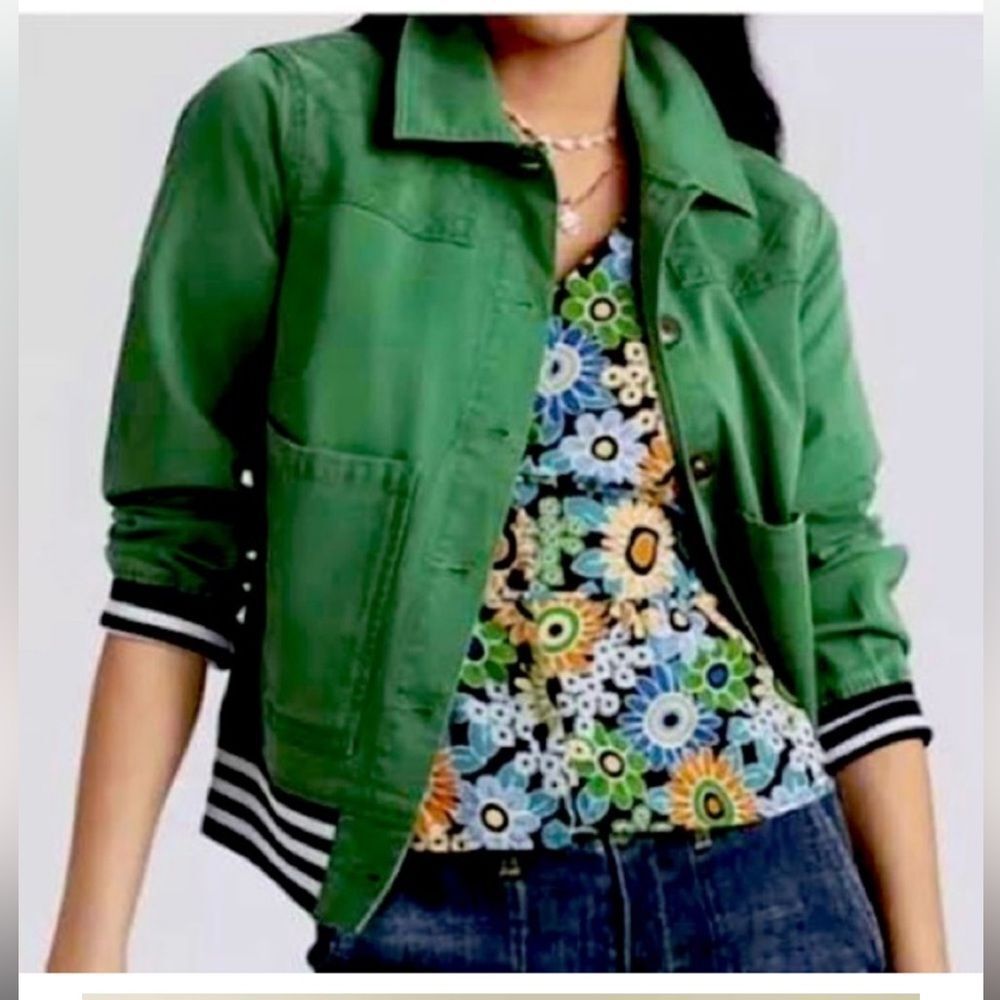 CAbi Green mod bomber Jacket with Black & White Trim